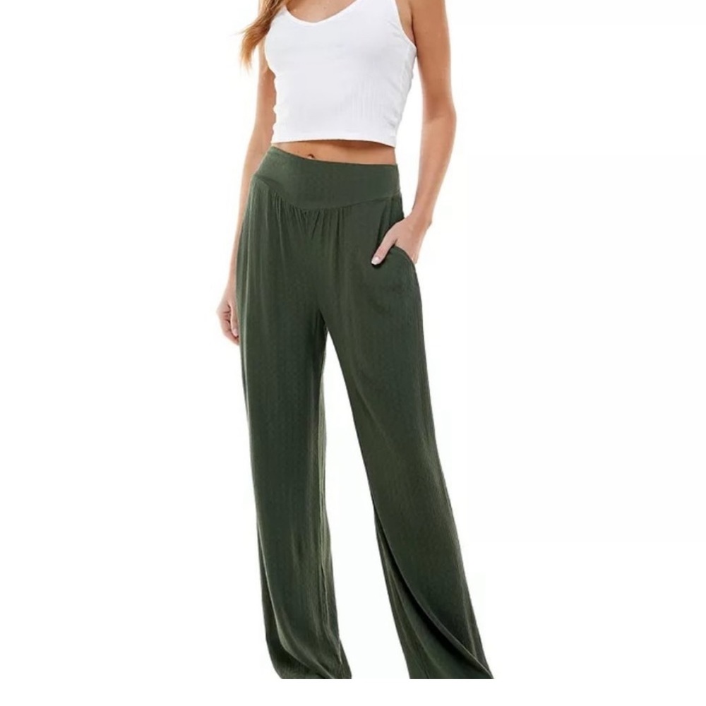 Kingston Grey Juniors' Smocked Wide-leg Pants Color: Green Size: Small